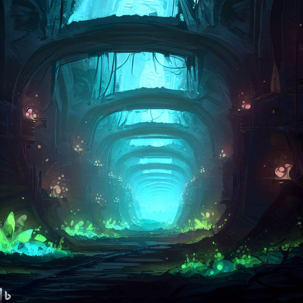 An underground city, with sprawling tunnels and bioluminescent plants that light the way.