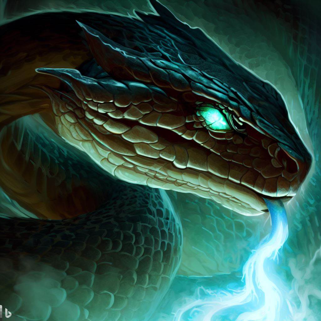 A basilisk, a serpent with deadly venom and the power to turn people to stone with its gaze.