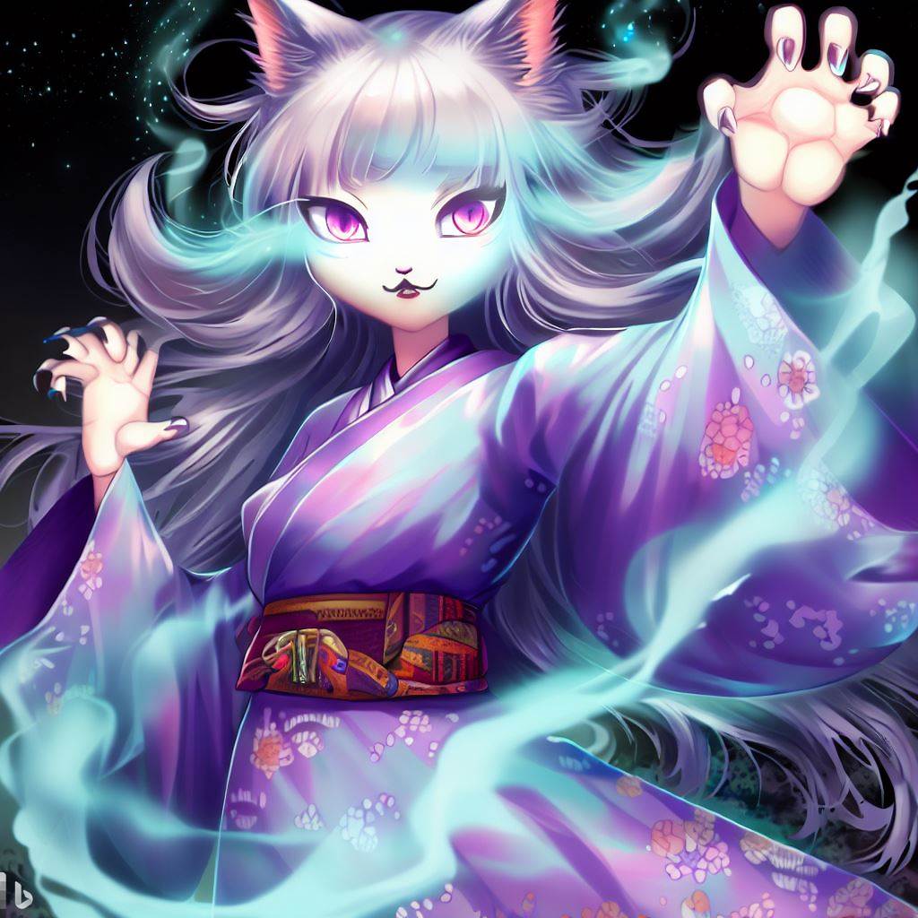 A Nekomusume, a Japanese creature that is half cat, half woman and has supernatural powers