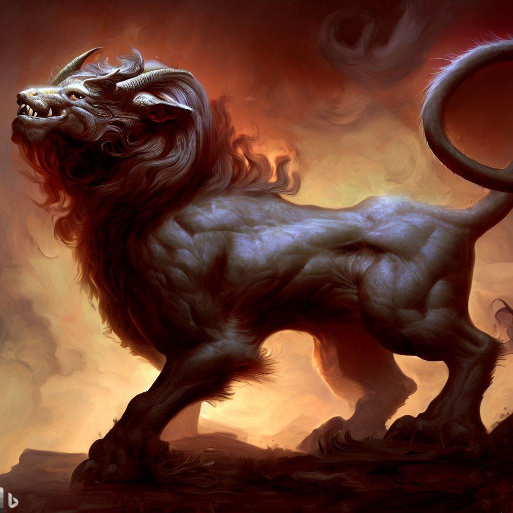 A chimaera, a creature with the head of a lion, the body of a goat, and the tail of a serpent.